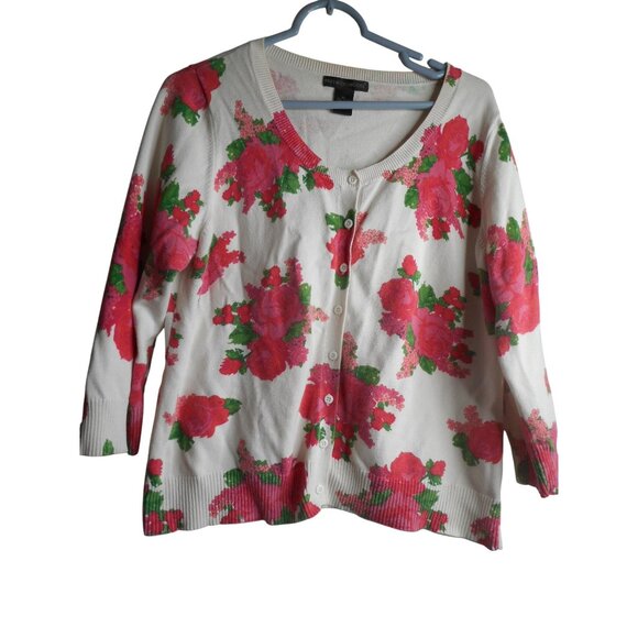 Prestwick & Moore Sweaters - Pink White Floral Button front Cardigan Sweater Preswick & Moore 100% cotton